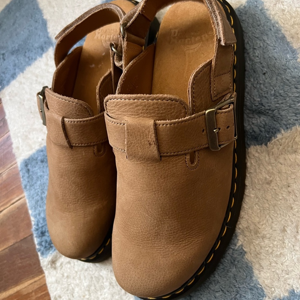 Dr. Martens Tan Leather Mules with Buckle